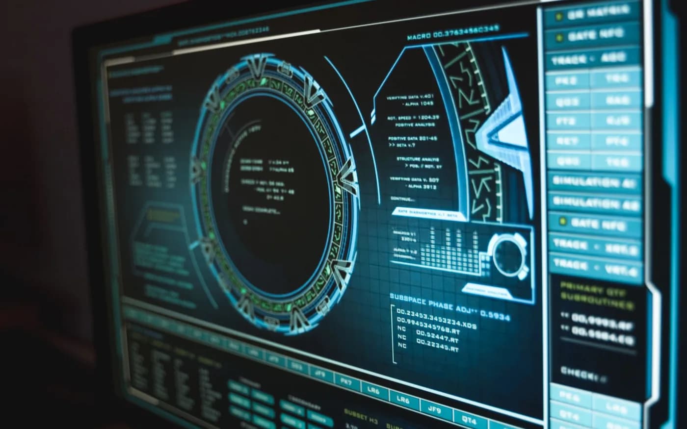 Cybersecurity interface glowing on a monitor in a dark room
