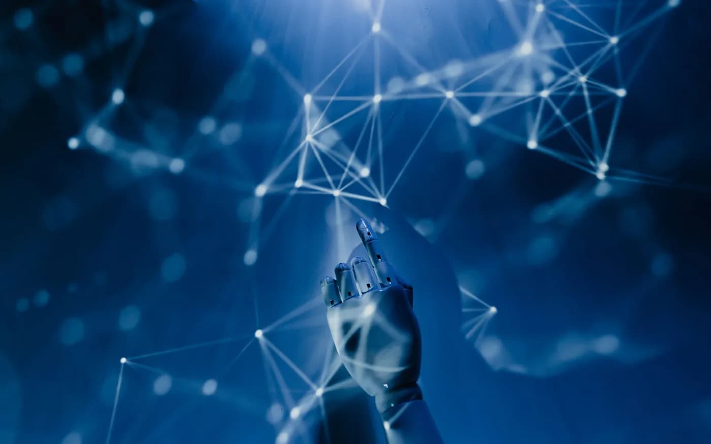 Futuristic artificial intelligence interface rendered in blue light